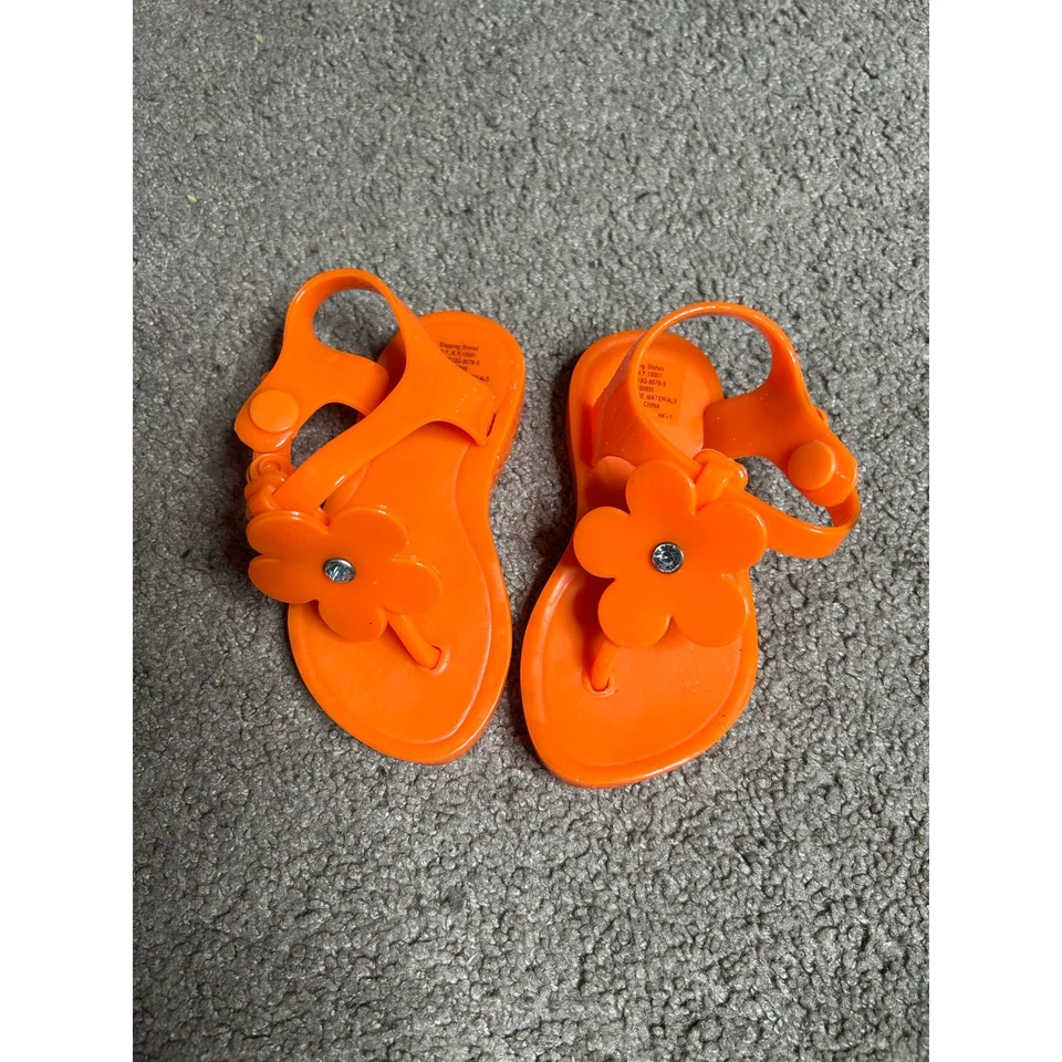 Sandalias de gelatina con flores naranja escalones talla 4 para niñas pequeñas Foto 1 de 4