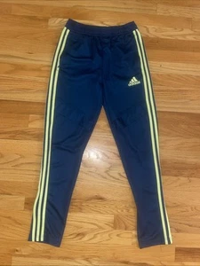 Adidas Track Pants Youth Large Blue Polyester Stretch Tapered Fit Three Stripes - Picture 1 of 10