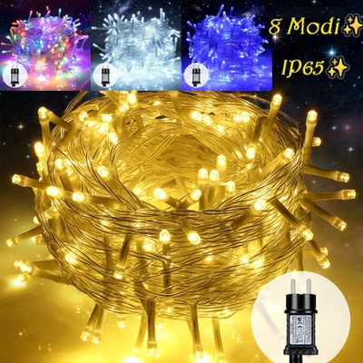 LED Cluster Lichterkette Weihnachtsdeko Warmweiß/Bunte Außen Dimmer+Timer IP65 - Bild 1 von 4