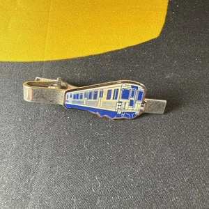U-Bahn Eisenbahn Zugwagen Vintage Krawattenklammer blau & weiß - Bild 1 von 3