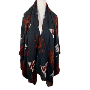 Earthbound Trading Shawl Wrap Sweater  One Size Gray Aztec Navajo Western Boho - Picture 1 of 8