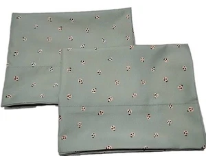 Set Of 2 Medium Green 100% Poly Pillowcases.  Beige & Brown Ladybugs  20X30 S/Q - Picture 1 of 5