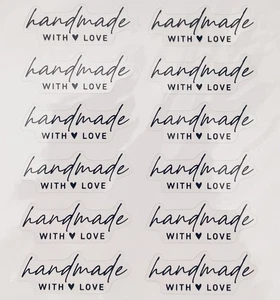 12 Handmade With Love Word Phrase Clear Craft Stickers Labels - Picture 1 of 1