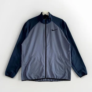 Nike Dri-Fit Trainingsjacke Herren Large grau Swoosh Logo Raglanärmel durchgehender Reißverschluss - Bild 1 von 12