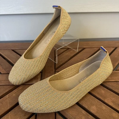 Zapatos planos Rothy's para mujer talla 8 dorado brillo tejido ballet sin cordones punta redonda Foto 1 de 4