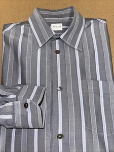 Armani Collezioni Mens Gray/Blue Textured Multi-Stripe Classic Fit Casual Shirt - Picture 1 of 9