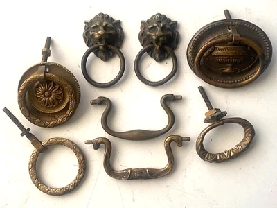 Misc lot Antique Drawer Pulls Handles- Swan Neck- Lion Mask- Hardware- See Sizes - Image 1 of 4