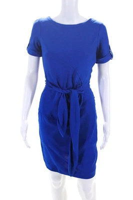 Vestido recto Diane Von Furstenberg para mujer azul con lazo delantero manga corta talla 0 Foto 1 de 4