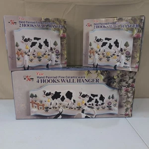 Cow Wall Hanger Ceramic 2 & 4 Hook Hand Painted Kitchen Decor - Picture 1 of 5