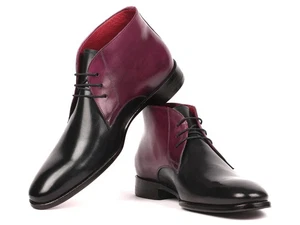 Botas Chukka Paul Parkman Hechas a Mano para Hombre Cuero Negro y Púrpura (ID#CK68H1) - Imagen 1 de 7
