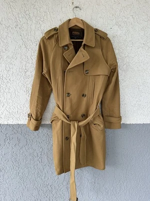 Pendleton Vintage Wool Belted Trench Overcoat Men Size Small Khaki Made In USA - Image 1 of 4