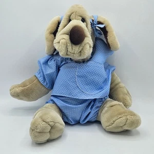 Vintage Ganz Bros Wrinkles Dog Hand Puppet Plush 18” Girl With Bone - Blue Dress - Picture 1 of 9