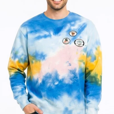VANS Sweater Tie Dye Colorful Blue Yellow Pink Crewneck Cotton Unisex Men Medium - Image 1 of 4