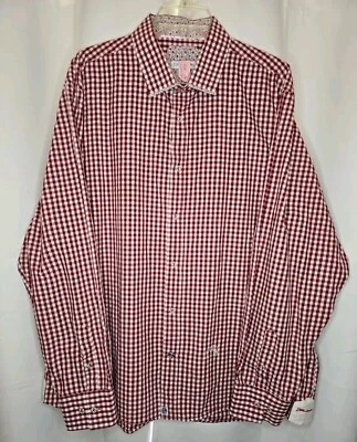 John Lennon Shirt Men's 3XL 19.5/20 Red Gingham Floral Flip Cuff Peace Button - Image 1 of 4