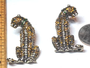 Vintage Multicolor Rhinestone CAT Panther/Leopard locking PIERCED Earrings 2 in - Picture 1 of 13