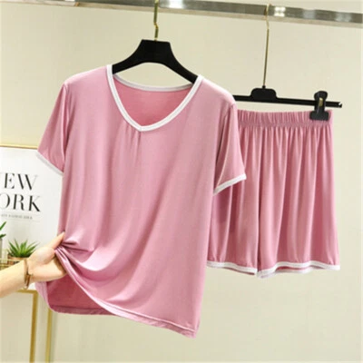 Women's Short Sleeved Pajama Suit Lounge Sleepwear T Shirt and Shorts Pjs Sets - Image 1 of 4