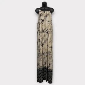Cato Cream & Black Leaf Print Halter Neck Maxi Dress Size 22W - Picture 1 of 7