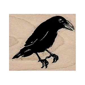 Mounted Rubber Stamp, Raven, Crow, Birds, Bird, Aviary, Sitting Raven, Crows - Picture 1 of 1