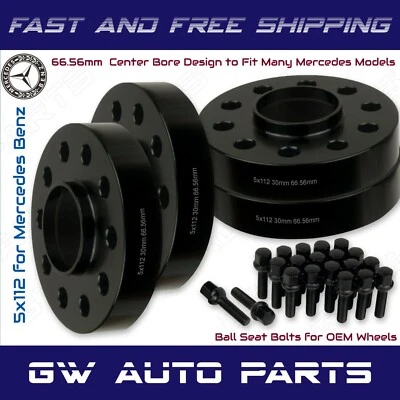 4 PCs 30mm Mercedes Benz 5x112 Hub Centric Wheel Spacers W/lug Bolts Kit - Image 1 of 2