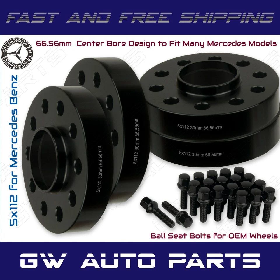 4 PCs 30mm Mercedes Benz 5x112 Hub Centric Wheel Spacers W/lug Bolts Kit - Image 1 of 2