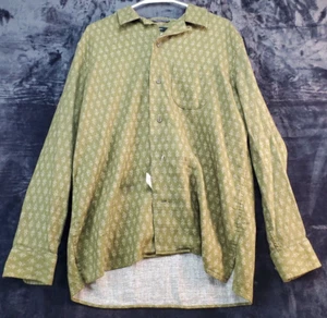 Treasure & Bond Shirt Mens Large Green Linen Long Sleeve Slit Collar Button Down - Picture 1 of 10