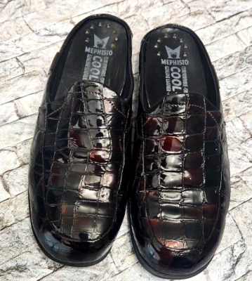 Mules sin cordones de cuero con estampado de cocodrilo Mephisto Cool Air para mujer *Talla 6 *Borgoña *S10 Foto 1 de 4