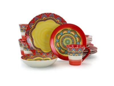 Elama Zen Red Mozaik 16 Piece Luxurious Stoneware Dinnerware with Complete Setti - Image 1 of 4