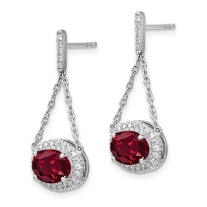 14K White Gold Oval Created Red Ruby Diamond Drop Dangle Earrings Gemstone Po... - Picture 1 of 7