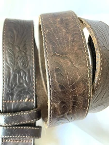 Cinturón de Cuero Desgastado Marrón Boho de Colección Años 90 Hebilla de Latón Engrasado 36 - Imagen 1 de 16