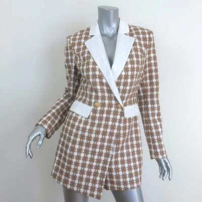 Blazer Mameluco Rosa Pata de Gallo Sin Fin Beige/Blanco Tweed Talla Pequeña NUEVO Foto 1 de 4