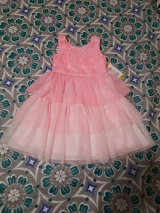 Bonnie Jean Pink Rosette Flower Girls Sleeveless Ruffle Dress Sz 6 Wedding NEW - Picture 1 of 8