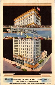 SAN FRANCISCO, KALIFORNIEN - HOTEL KALIFORNIEN BEI NACHT - ALTE LEINENPOSTKARTE - Bild 1 von 2
