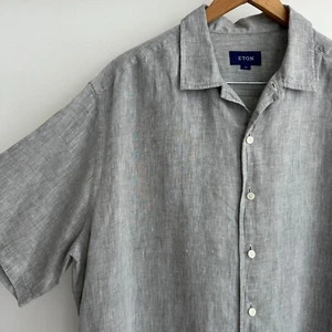 Eton Linen Shirt Mens XXL Gray Short Sleeve Camp Button Down Resort Casual Luxe - Picture 1 of 9