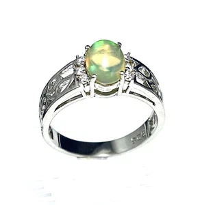 R1214 Natural Opal 2.3CT 6x8mm Filigree Sterling Silver Ring Gift for Her - Picture 1 of 3