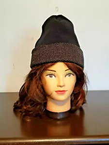 Apt. 9 One Size Black with Grey Herringbone Cuffed Design Men's Beanie Hat (NEW) - Picture 1 of 7