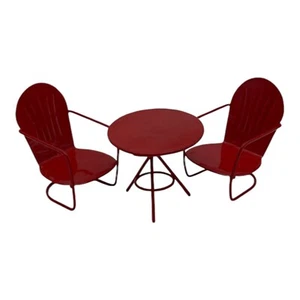 Miniature Dollhouse Set Fairy Garden Retro Red Metal Table & Chairs - Picture 1 of 3