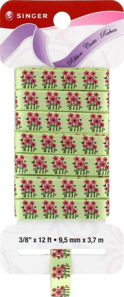 (2) Fita de cetim Singer 3/8" x 12 pés estampa floral posey, melão orvalho - Novo - Imagem 1 de 1