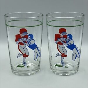 2 x Vintage American Football Drink Glasses • Man Cave / Home Sports Bar • Retro