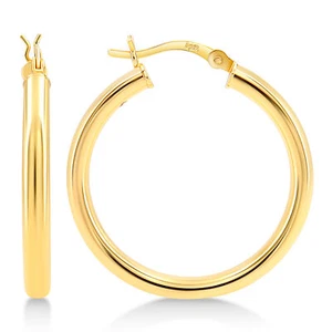 Pendientes de aro chapados en oro de plata de ley de 3 mm - 30 mm (1 1/4"") de diámetro - Imagen 1 de 7