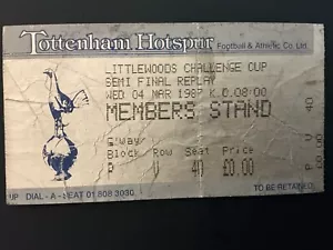 TICKET: LEAGUE CUP SEMI FINAL 1986/1987 (Replay) Tottenham Hotspur v Arsenal - Picture 1 of 1