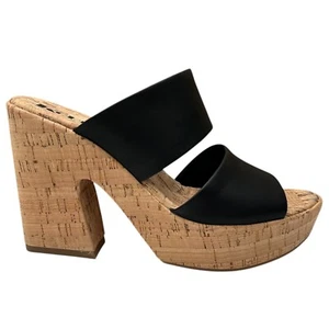 Korks Dezi Womens Cork Platform Sandal Size 9 Black/Tan Strappy Style Block Heel - Picture 1 of 12