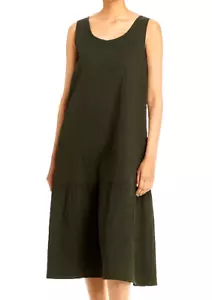 Eileen Fisher Textured 99% Org Cotton Sleevelss Midi Dress SEAWEED GREEN M ~NWT - Picture 1 of 5