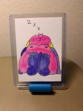 aceo original art card Acylic Ink "Sleepy Purple Monster" (OOAK) sketch card 1/1