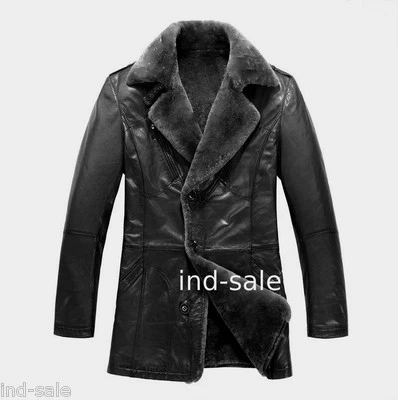 GENUINE LEATHER JACKET Custom Tailor Made All Size Blazer Pea Coat Lambskin FUR - Image 1 of 4