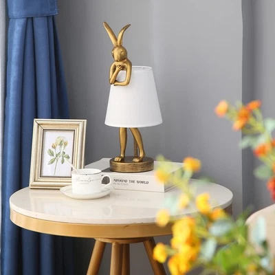 Lámpara de Mesa Conejito, Lámpara de Resina Animal Conejo, Lámpara LED Decoración Conejito con Tela... Foto 1 de 4
