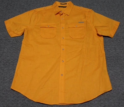 Camisa Safari Y2K Sean John Calce Original Lino/Algodón Naranja Abotonada SS Grande Foto 1 de 4