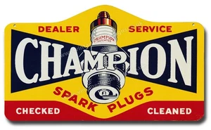 CHAMPION SPARK PLUGS DEALER SERVICE REPRODUCTION METAL GARAGE SIGN. 19" X 11" - Picture 1 of 2
