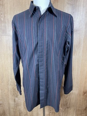 Authentic Versace Classic Cotton Blend Blk Red Silver Striped Dress Shirt L - Image 1 of 4