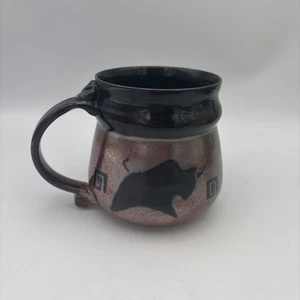 Buffalo Iridescent Pottery Mug Artist Signed Livingston - Picture 1 of 12