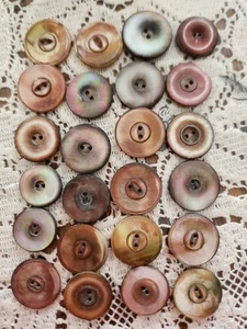 24 Small Abalone Shell Vintage Antique Buttons seashell sew craft - Picture 1 of 7